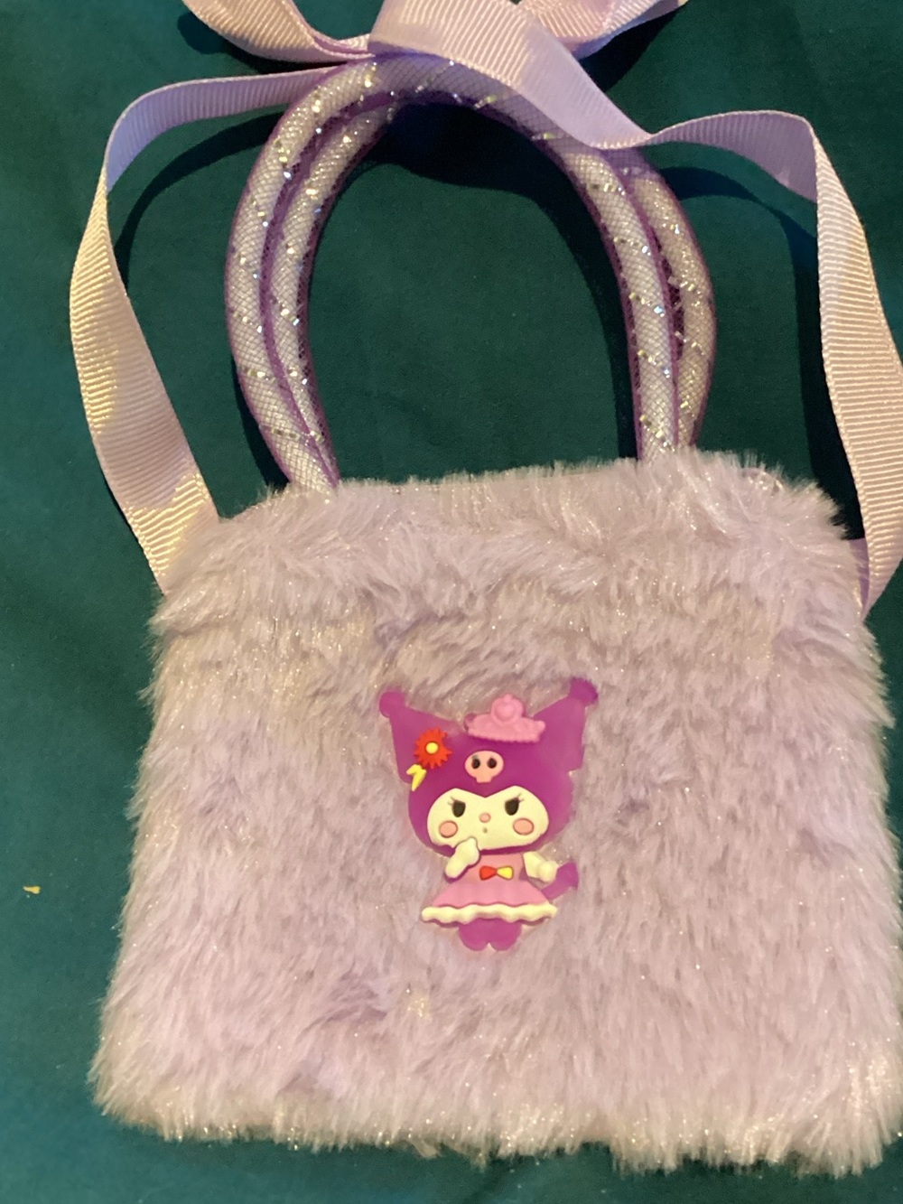 Hello Kitty Lavender Fuzzy Kids Handbag with Pink Character Accent